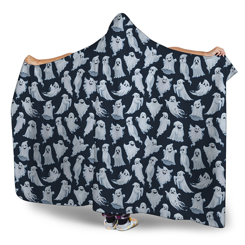 White Ghost Pattern Print Hooded Blanket