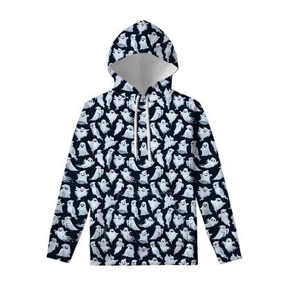 White Ghost Pattern Print Pullover Hoodie