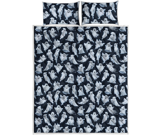 White Ghost Pattern Print Quilt Bed Set