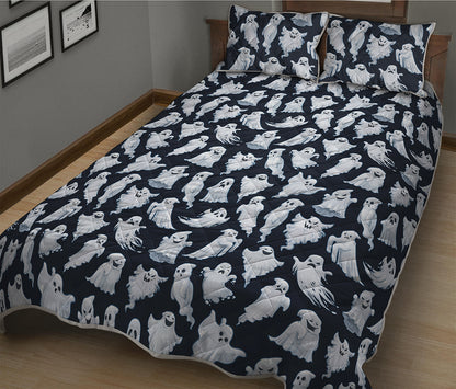 White Ghost Pattern Print Quilt Bed Set