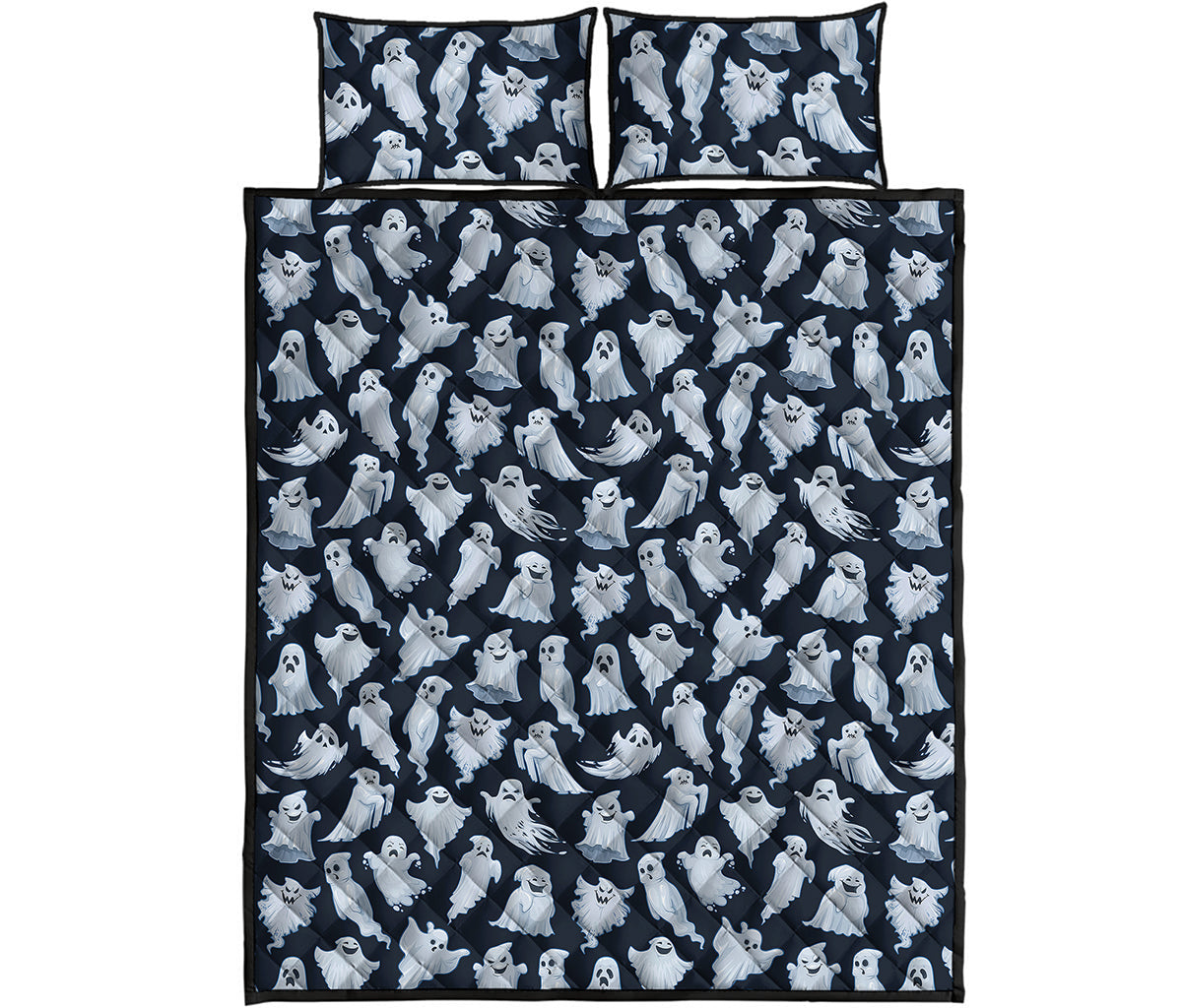 White Ghost Pattern Print Quilt Bed Set