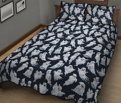 White Ghost Pattern Print Quilt Bed Set