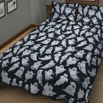 White Ghost Pattern Print Quilt Bed Set