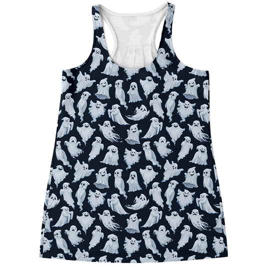 White Ghost Pattern Print Women's Racerback Tank Top