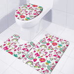 White Girly Unicorn Pattern Print 3 Piece Bath Mat Set