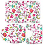 White Girly Unicorn Pattern Print 3 Piece Bath Mat Set