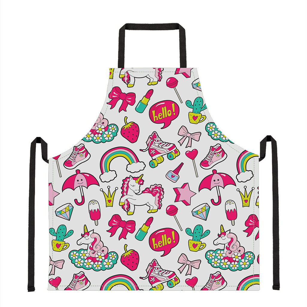 White Girly Unicorn Pattern Print Apron