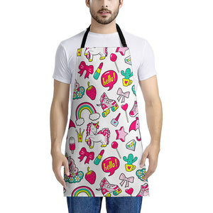 White Girly Unicorn Pattern Print Apron