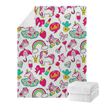 White Girly Unicorn Pattern Print Blanket