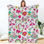 White Girly Unicorn Pattern Print Blanket