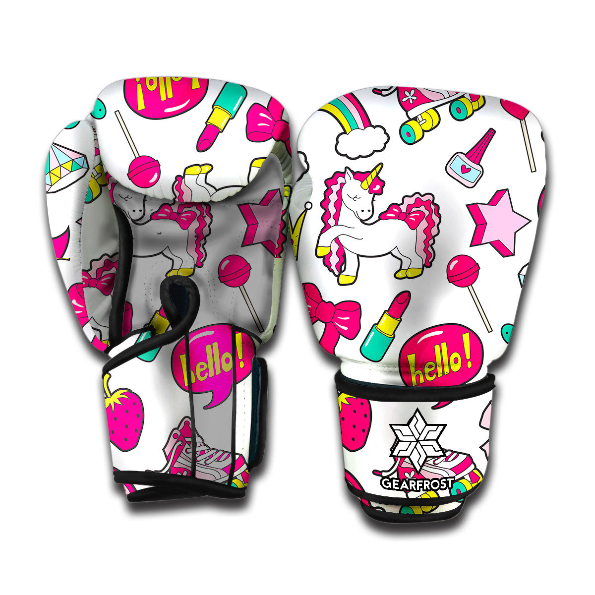 White Girly Unicorn Pattern Print Boxing Gloves