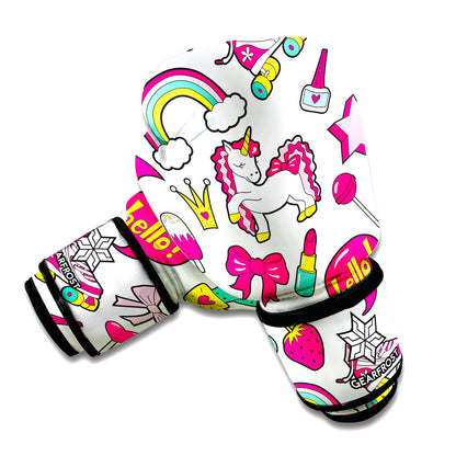 White Girly Unicorn Pattern Print Boxing Gloves