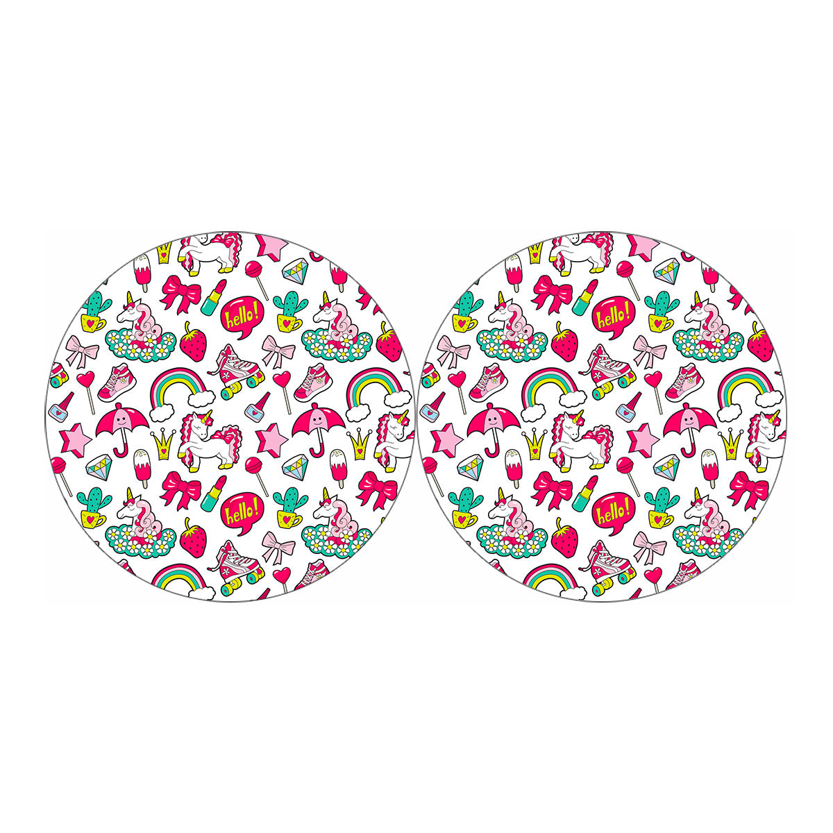 White Girly Unicorn Pattern Print Car Coasters