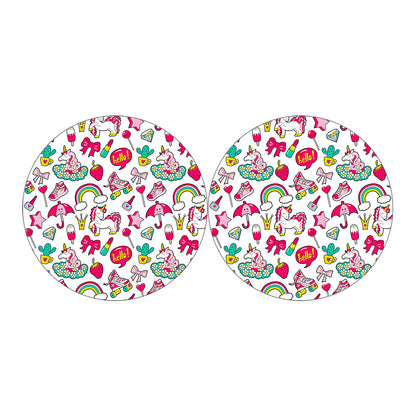 White Girly Unicorn Pattern Print Car Coasters