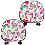 White Girly Unicorn Pattern Print Car Headrest Covers