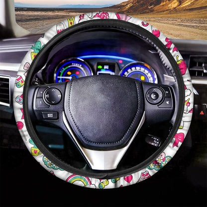 White Girly Unicorn Pattern Print Car Steering Wheel Cover