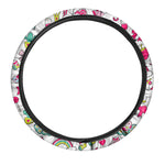 White Girly Unicorn Pattern Print Car Steering Wheel Cover