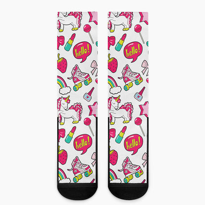 White Girly Unicorn Pattern Print Crew Socks