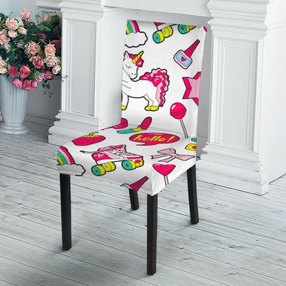 White Girly Unicorn Pattern Print Dining Chair Slipcover