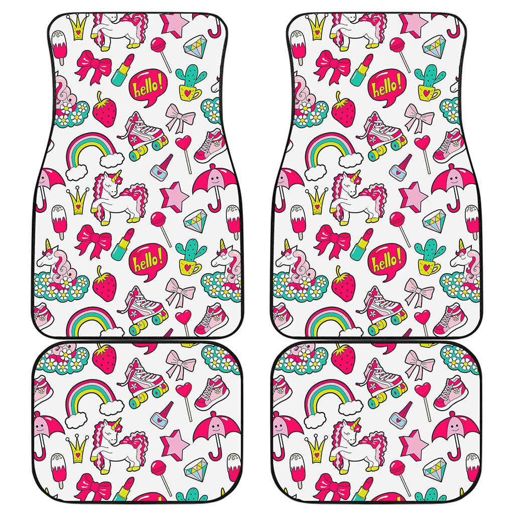White Girly Unicorn Pattern Print Front and Back Car Floor Mats