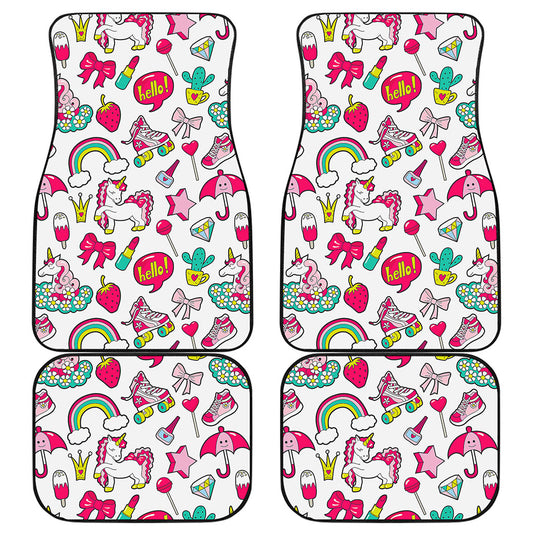 White Girly Unicorn Pattern Print Front and Back Car Floor Mats
