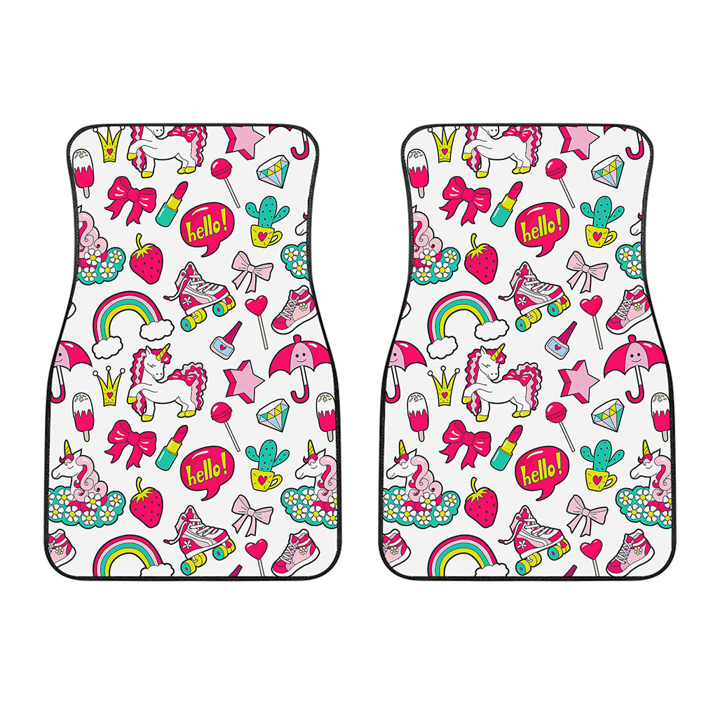 White Girly Unicorn Pattern Print Front Car Floor Mats