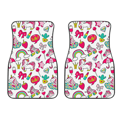 White Girly Unicorn Pattern Print Front Car Floor Mats