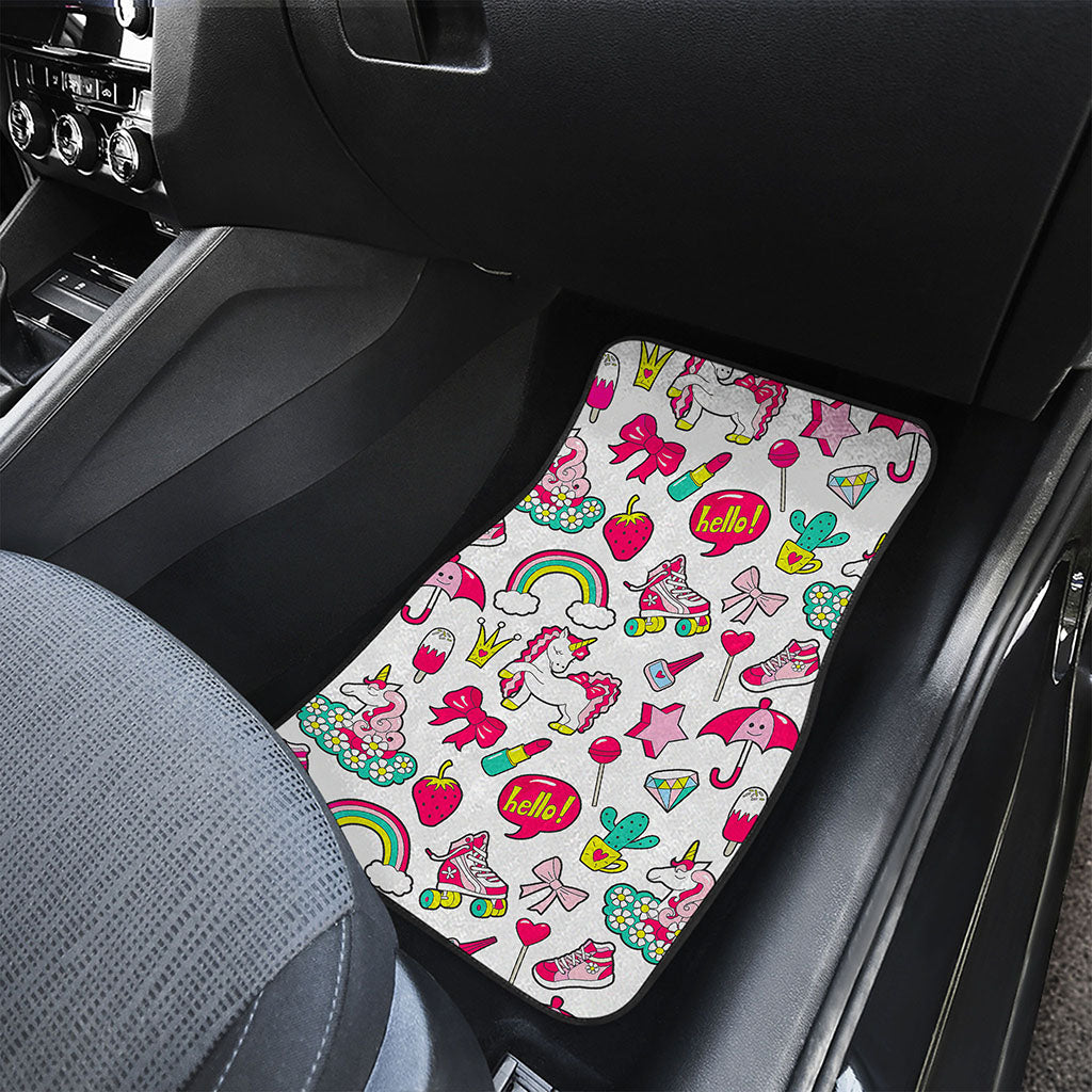 White Girly Unicorn Pattern Print Front Car Floor Mats