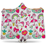 White Girly Unicorn Pattern Print Hooded Blanket
