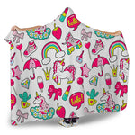 White Girly Unicorn Pattern Print Hooded Blanket
