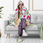 White Girly Unicorn Pattern Print Hooded Blanket