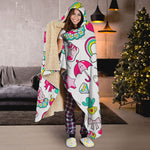 White Girly Unicorn Pattern Print Hooded Blanket