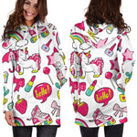 White Girly Unicorn Pattern Print Hoodie Dress GearFrost