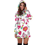 White Girly Unicorn Pattern Print Hoodie Dress GearFrost