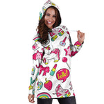 White Girly Unicorn Pattern Print Hoodie Dress GearFrost