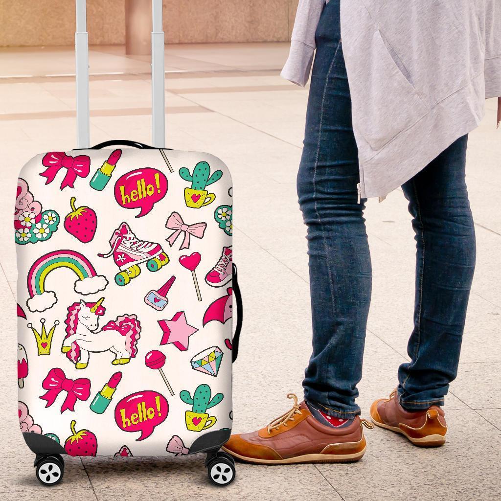 White Girly Unicorn Pattern Print Luggage Cover GearFrost