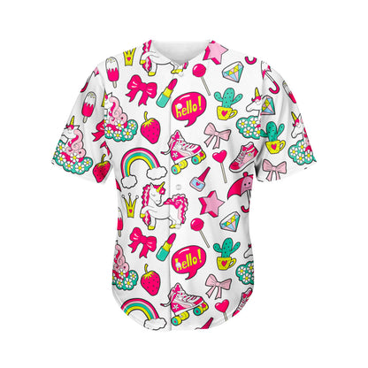 White Girly Unicorn Pattern Print Men's Baseball Jersey