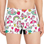White Girly Unicorn Pattern Print Men's Boxer Briefs