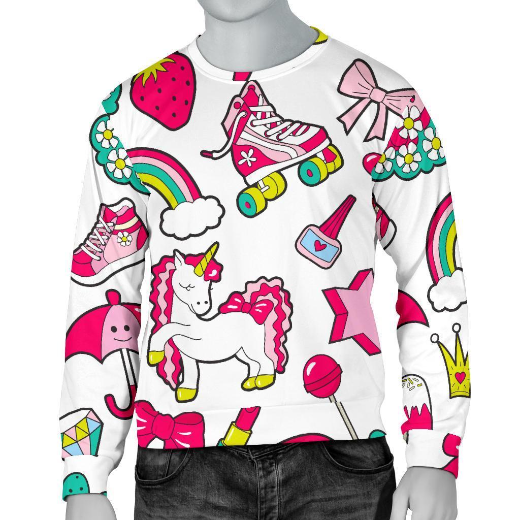 White Girly Unicorn Pattern Print Men's Crewneck Sweatshirt GearFrost