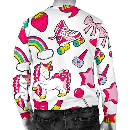 White Girly Unicorn Pattern Print Men's Crewneck Sweatshirt GearFrost