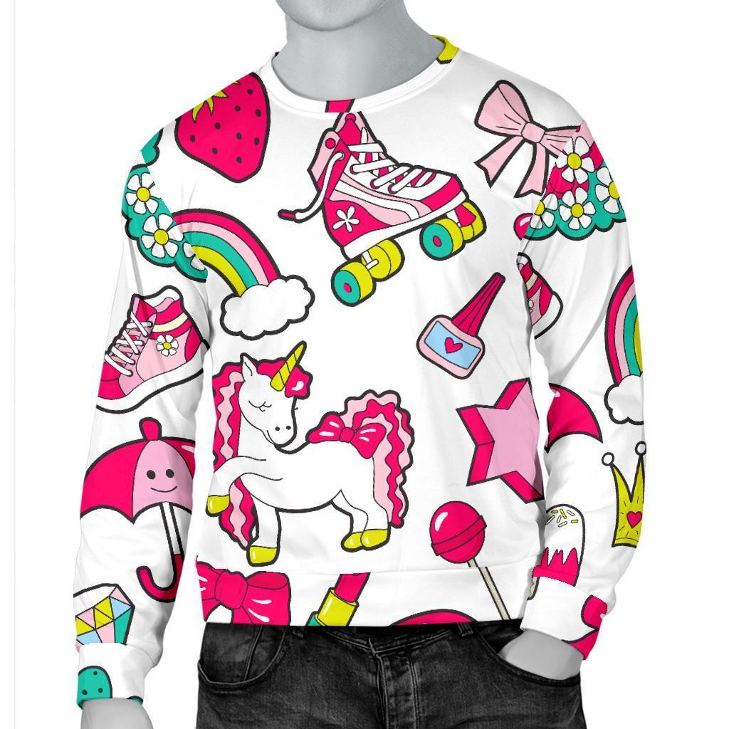 White Girly Unicorn Pattern Print Men's Crewneck Sweatshirt GearFrost