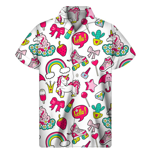 White Girly Unicorn Pattern Print Men's Short Sleeve Shirt