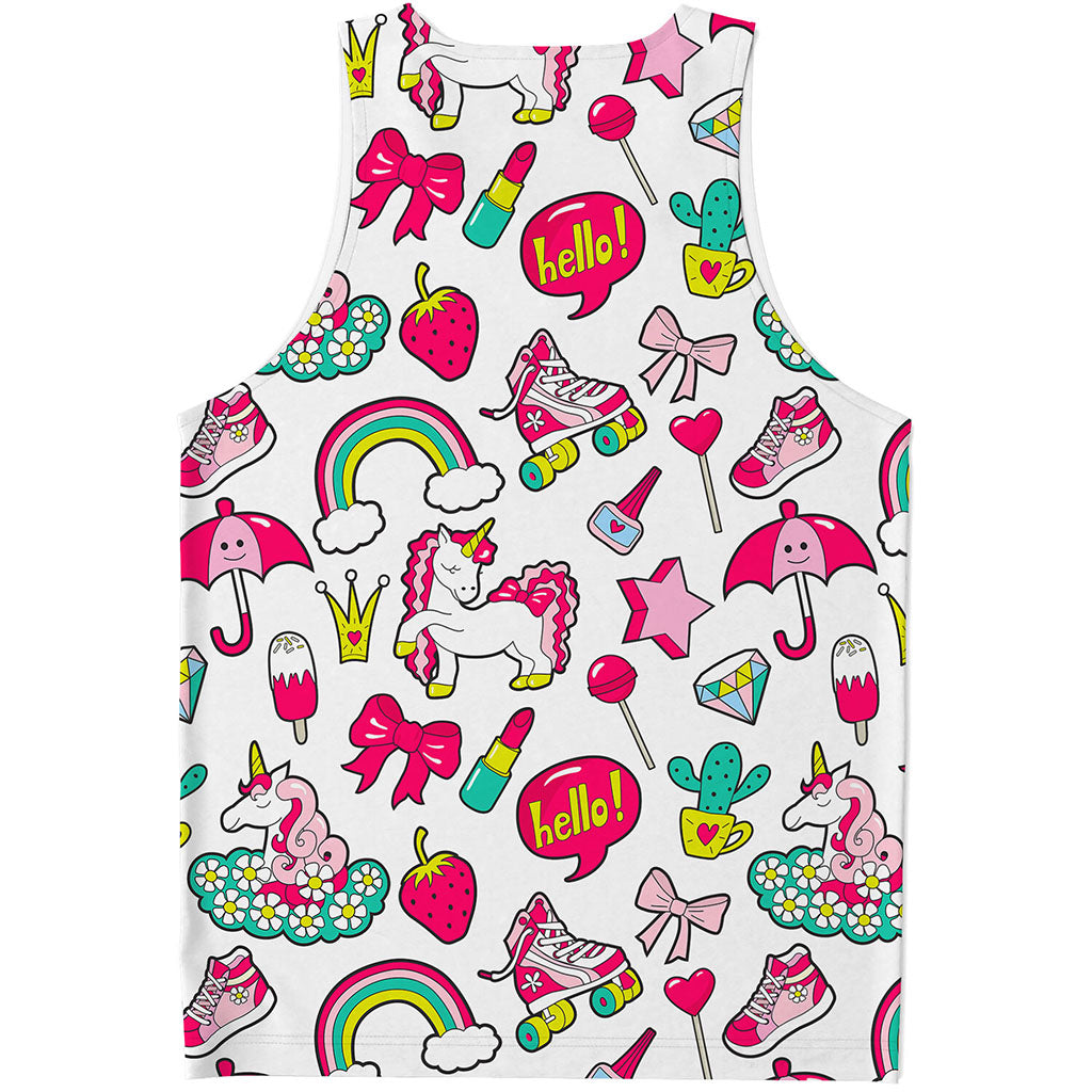 White Girly Unicorn Pattern Print Men's Tank Top