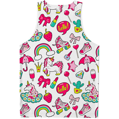 White Girly Unicorn Pattern Print Men's Tank Top