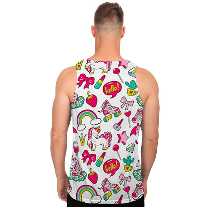 White Girly Unicorn Pattern Print Men's Tank Top