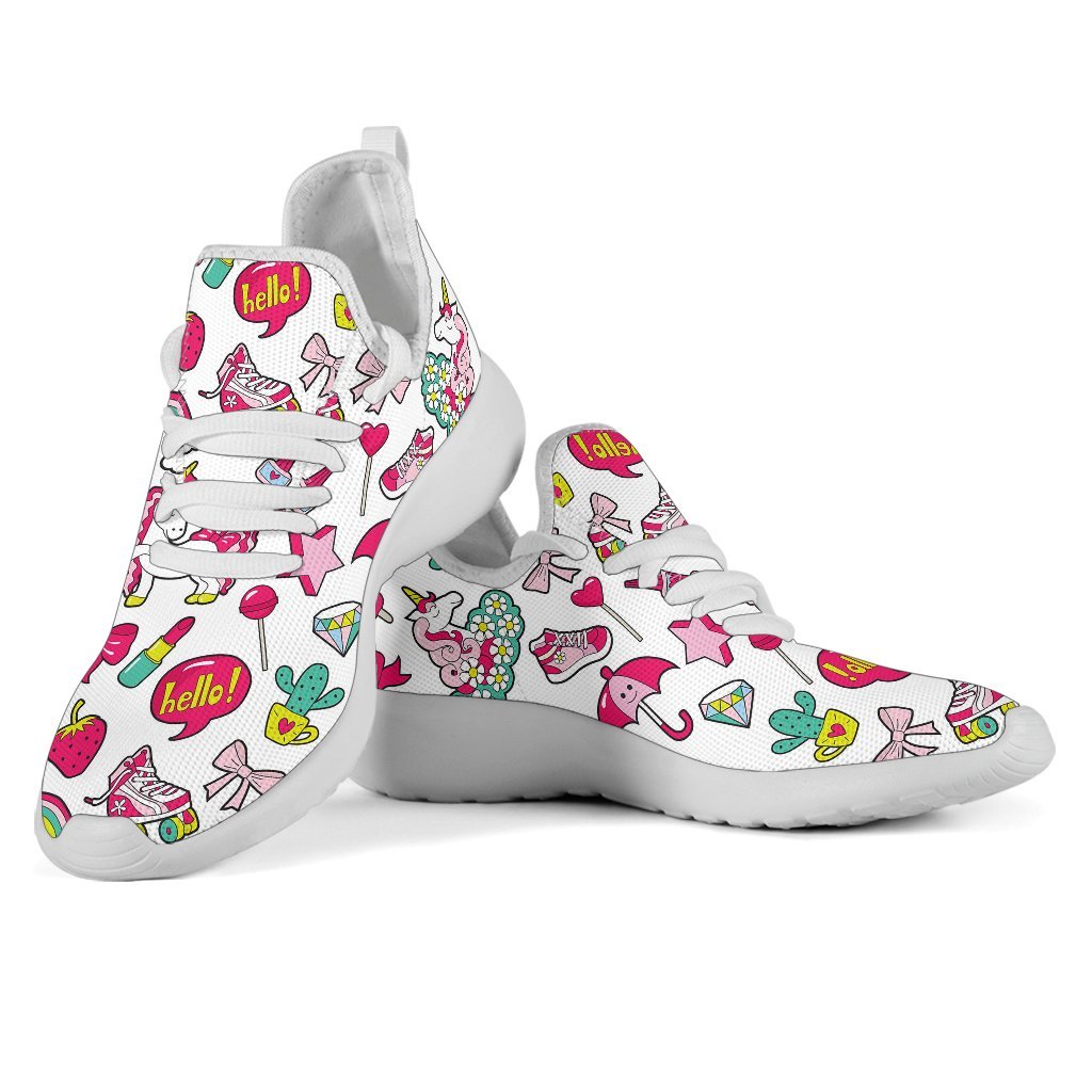 White Girly Unicorn Pattern Print Mesh Knit Shoes GearFrost