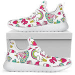 White Girly Unicorn Pattern Print Mesh Knit Shoes GearFrost