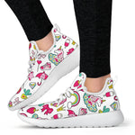 White Girly Unicorn Pattern Print Mesh Knit Shoes GearFrost