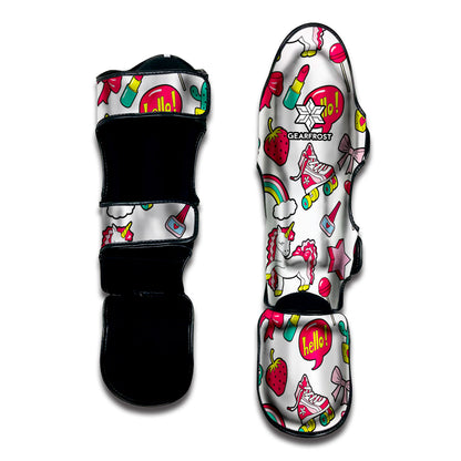 White Girly Unicorn Pattern Print Muay Thai Shin Guard