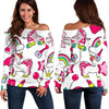 White Girly Unicorn Pattern Print Off Shoulder Sweatshirt GearFrost